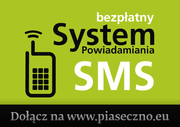 na obrazku napis: bezpłatny system powiadamiania sms, dołącz na www.piaseczno.eu