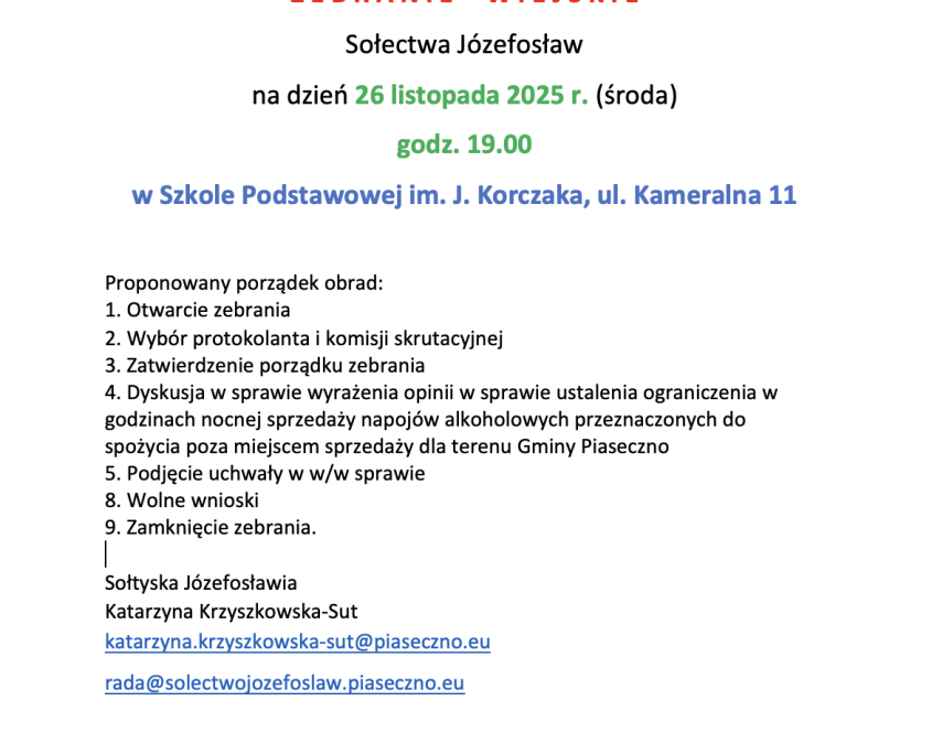 WAŻNE INFORMACJE DLA MIESZKAŃCÓW
